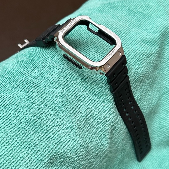 N/A Wearables Stainless Steel Tactical Strap Apple Watch Case 45mm